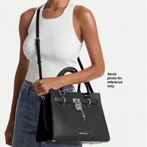 MICHAEL KORS HAMILTON MEDIUM CROSSBODY SATCHEL HANDBAG LEATHER BAG (BLACK)